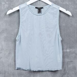 FOREVER 21 Baby Blue Sheer Mesh Tank Top Cropped Y2K 90s‎ VTG Sz M